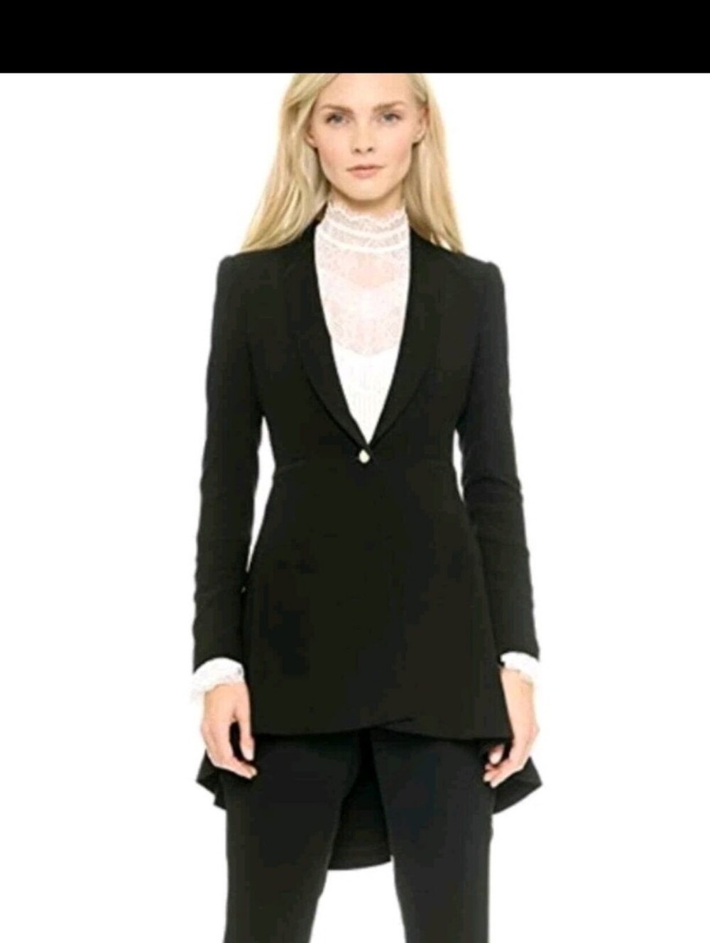 $595 Alice + Olivia Leo Shawl-Collar High-Low Long Blazer black size 6